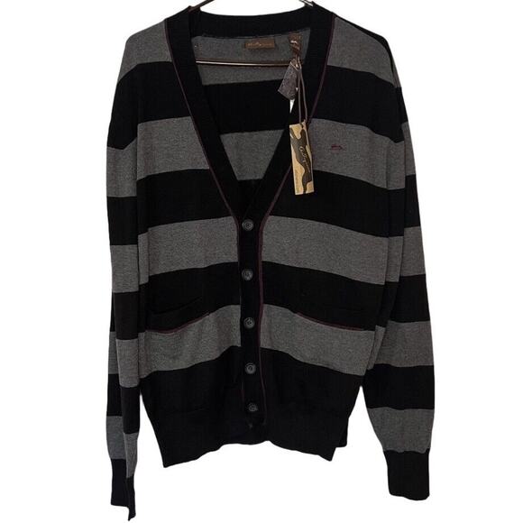 A Tiziano Sweater Men’s Size Large Black Grey Embroidered Logo Button Down Knit